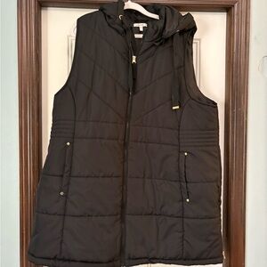 Longline Maurices Black Quilted Hooded Vest